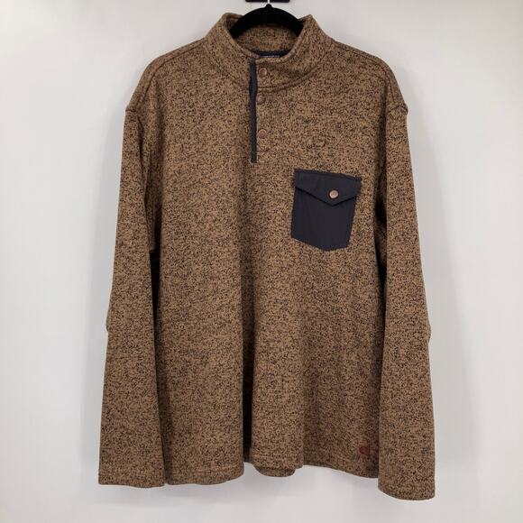 Solaris Brown Black Marbled Long Sleeve 3 Snap Pullover Pocket Sweatshirt Top - Picture 1 of 8